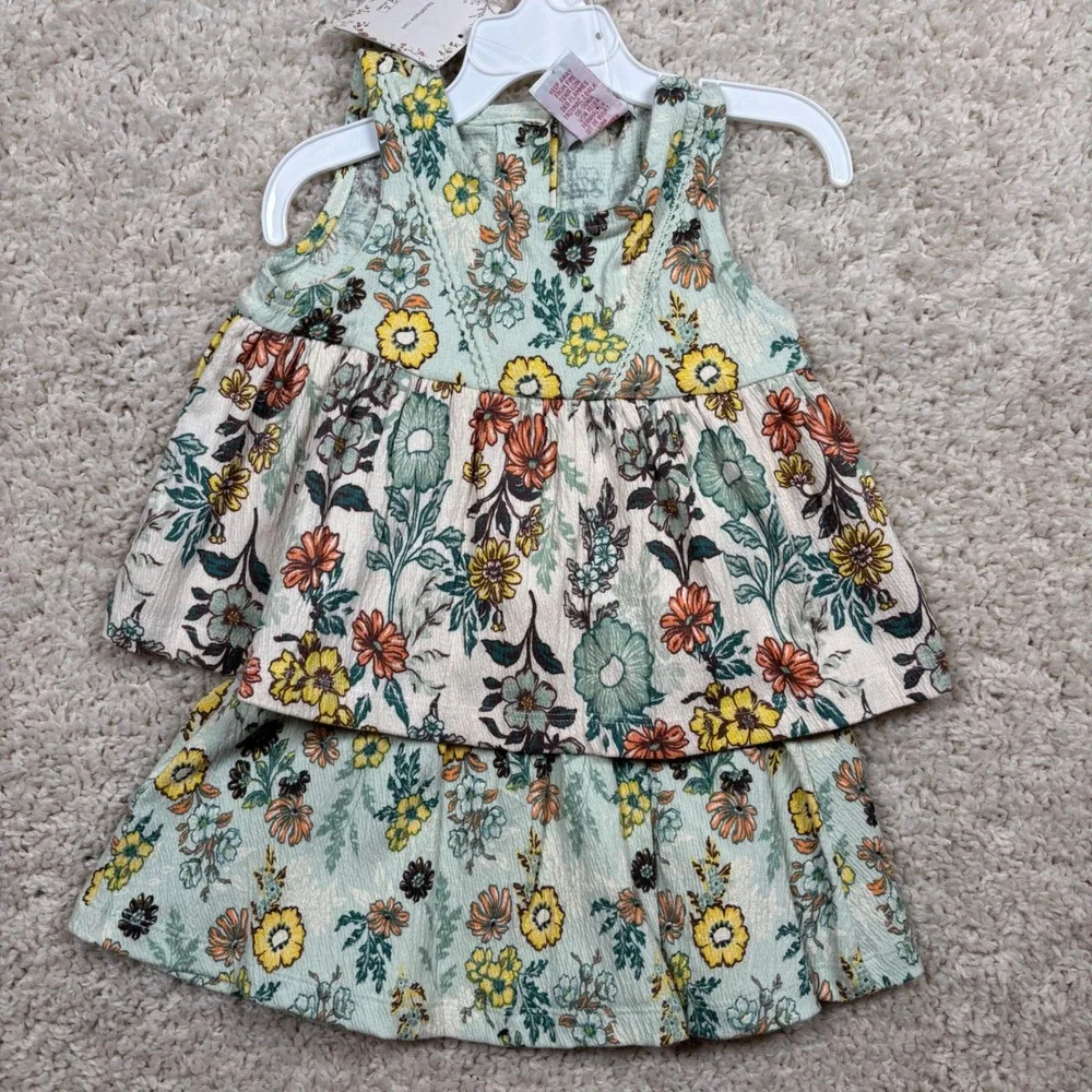 Haute Hippie Kids Style Girls Dress Floral Print Mint Green Yellow Orange Size 4